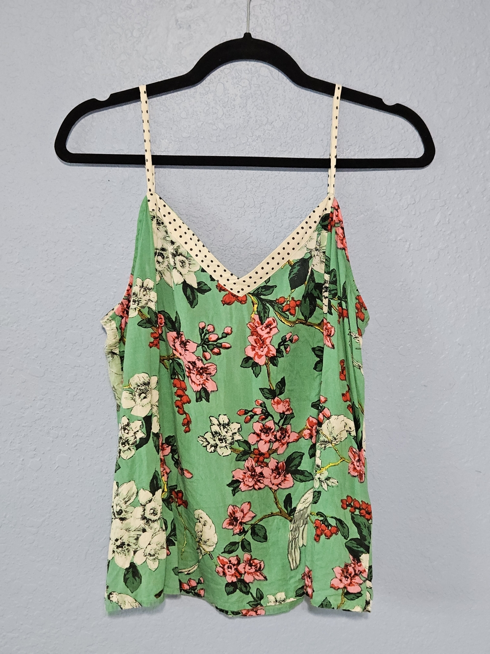 Floral V-Neck Adjustable Spaghetti Strap Cami Top - Green